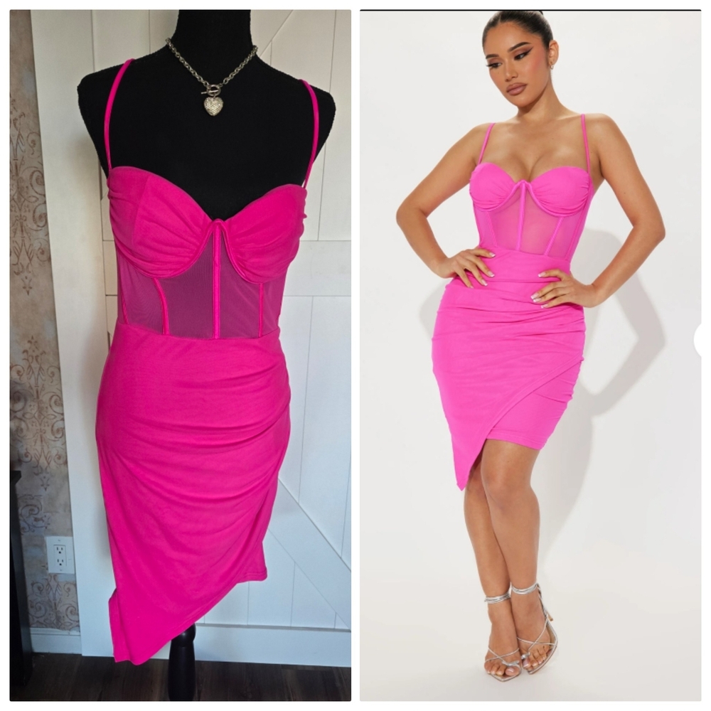 FASHION NOVA Skye Mesh Hot Pink Dress NWTs- Size Large